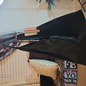 CHEVEL FIRENZA GENUINE ITALIAN LEATHER  DARK GREEN SUEDE TOTE BAG